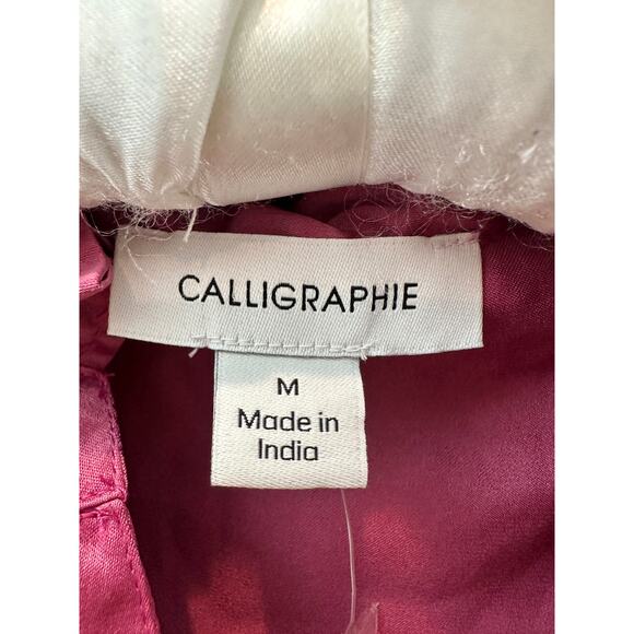 CALLIGRAPHIE | Ruffle Trim Satin Blouse Magenta Pink Victorian Style NWT Medium - Picture 5 of 7